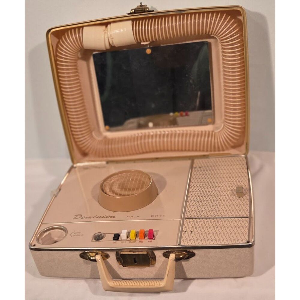 Vintage Dominion Hair Dryer Suitcase Set Pink Mid Century Travel Beauty